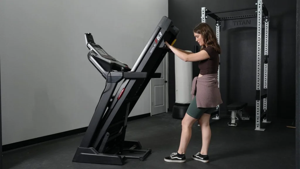Our tester folds up the Sole F63 treadmill.