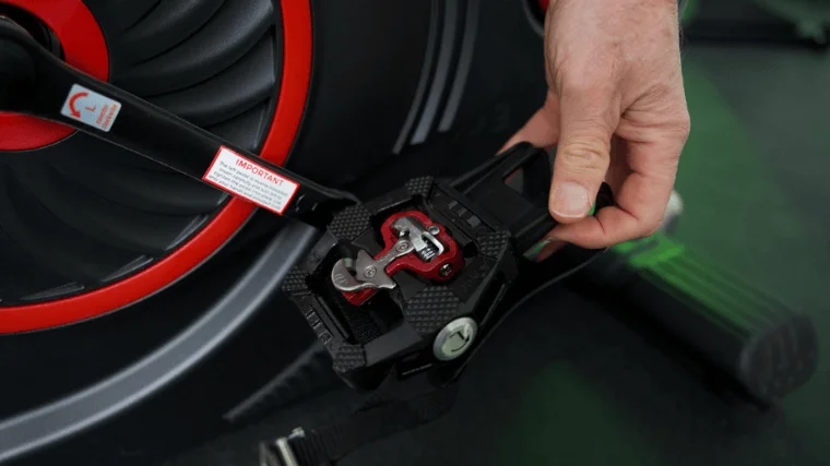 The dual-function pedals of the Echelon Connect EX-5 exercise bike.