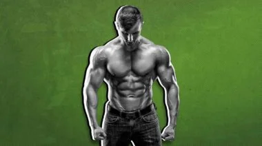 A bare-chested bodybuilder.