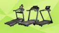 Three treadmills on a green background