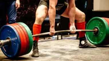 A powerlifter doing a deadlift.