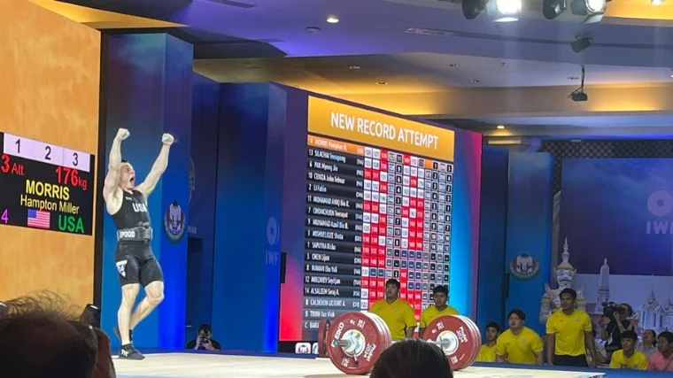 Hampton Morris celebrates 176KG World Record Clean & Jerk