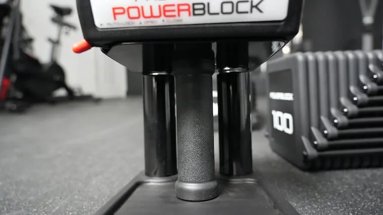 powerblock-pro-100-exp-adjustable-dumbbell-TPU-handle PowerBlock Pro 100 EXP Adjustable Dumbbells handle setup