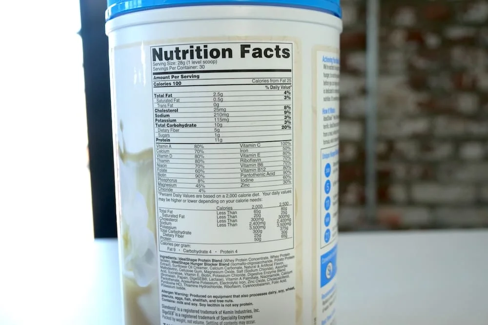 IdealShake's Ingredients List
