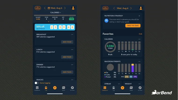 Screenshots from the Lose It! weight loss app