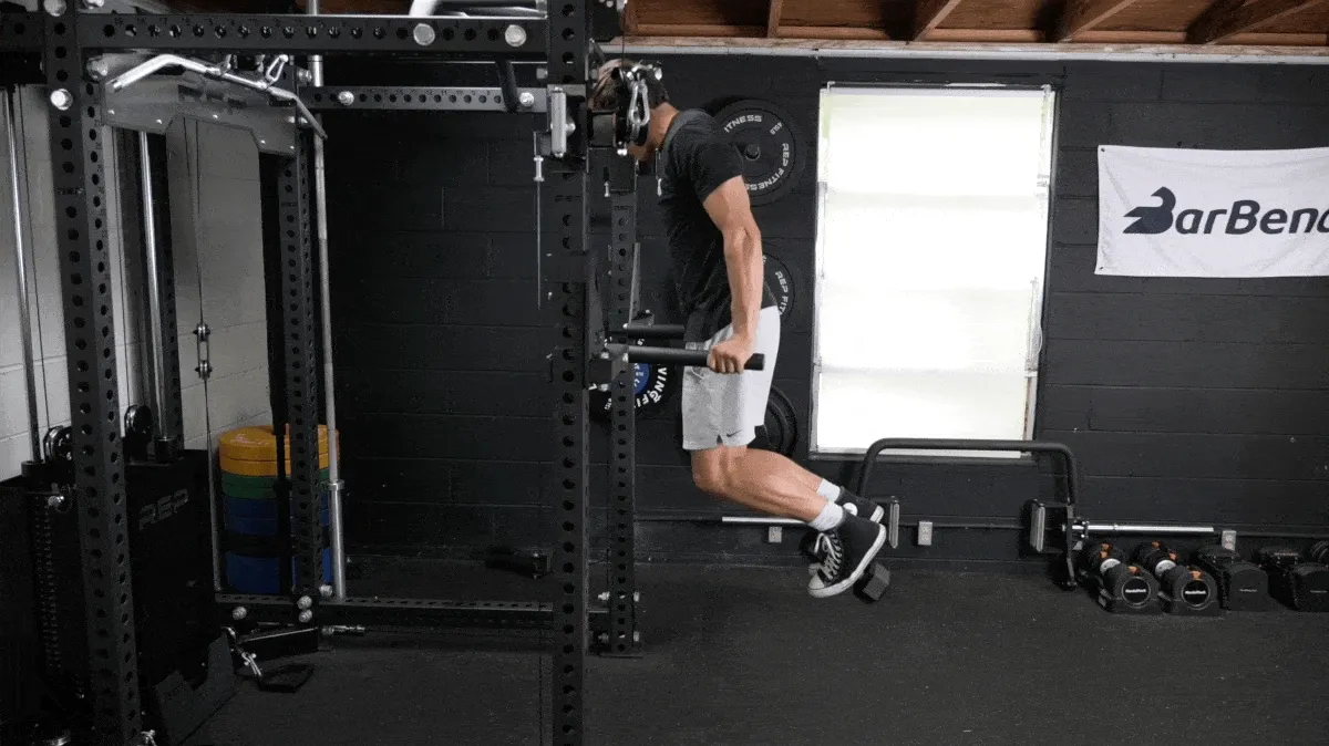 weighted dips with dumbbell barbend movement gif masters