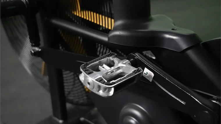 The pedal setup on the Bells of Steel Blitz Air Bike 2.0