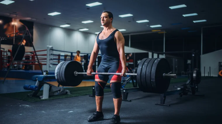 An athlete lifting a barbell.