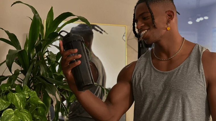 Man loves his protein shake.
