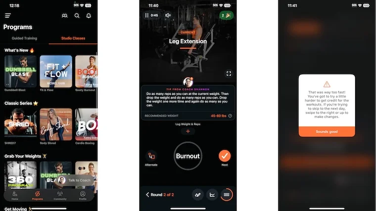 Showcasing programs and exercises available in the SHRED app
