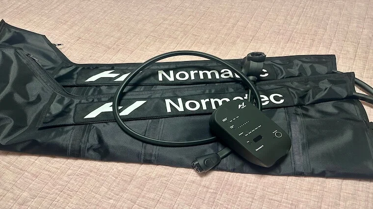 The Hyperice Normatec 3 with accompanying leg attachments