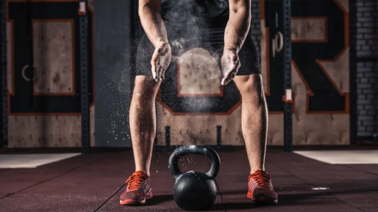 Athlete getting ready for kettlebell crossfit training