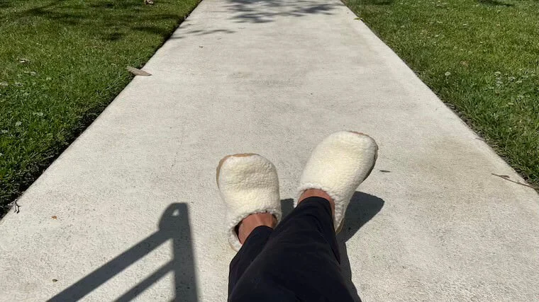 Our tester relaxing in the Topo Athletic Revive clogs