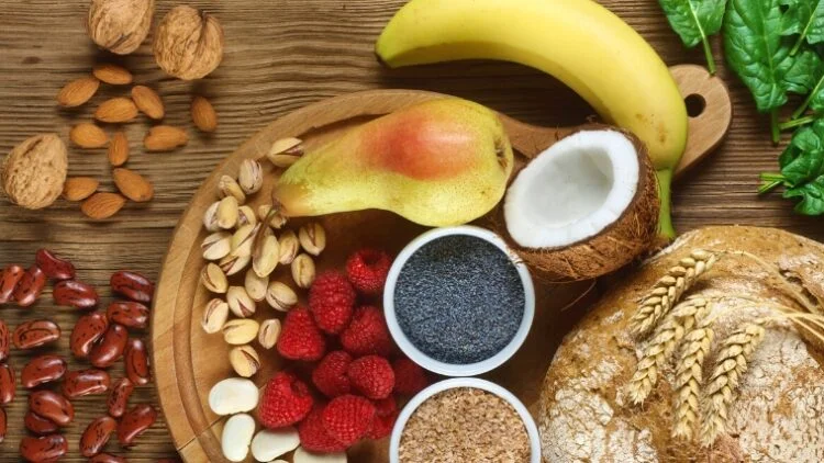 A table with fiber-rich foods.