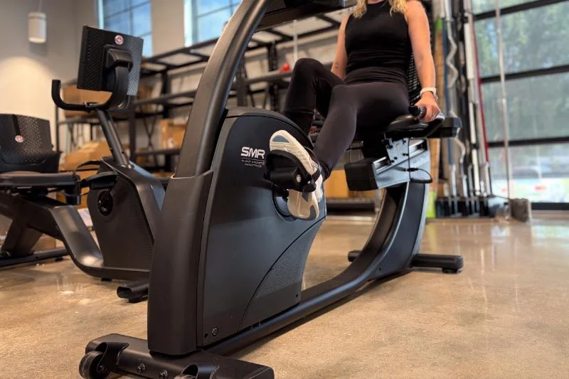A tester using the NordicTrack 10 Recumbent Bike