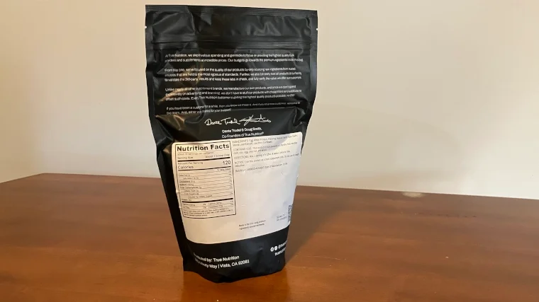 Nutrition Facts label for True Nutrition Egg White Protein Powder