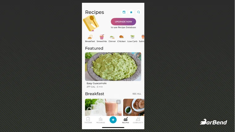 The recipes tab featured on the Healthi app interface