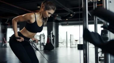 A person doing the bent-over cable row.