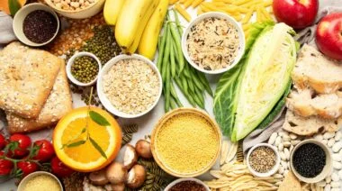 Display of foods that are healthy carbs.