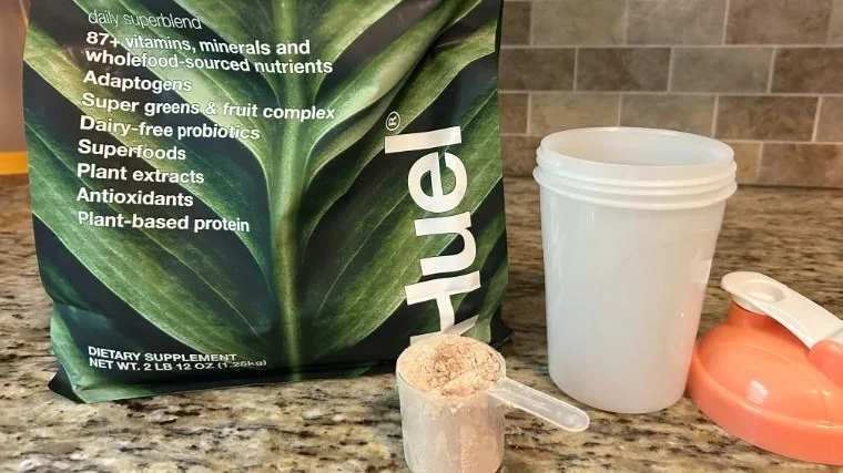 huel-daily-superblend-on-counter Huel Daily Superblend on our tester's kitchen counter.