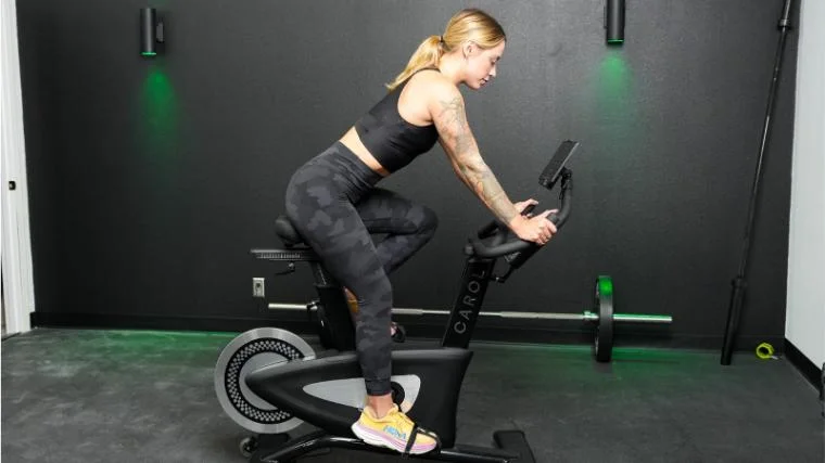 Our BarBend tester riding the CAROL Bike.
