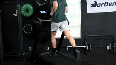 A person running on a treadmill.