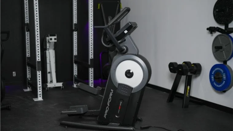 The vertical orientation of the ProForm Pro HIIT H14 Elliptical.