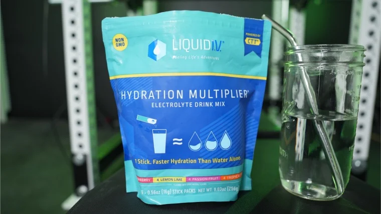 A mason jar with a variety pack of Liquid I.V. electrolytes.