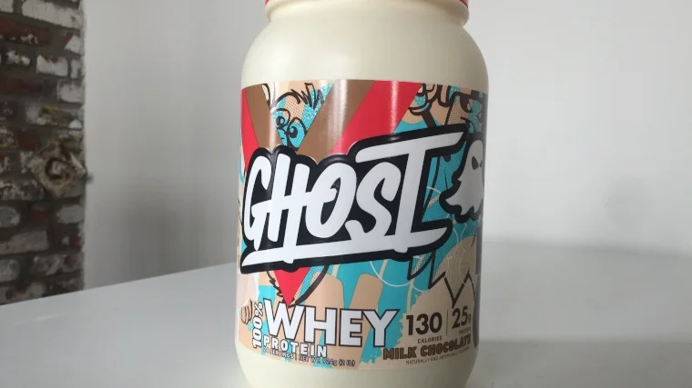 Ghost Whey Protein stands alone on the kitchen counter
