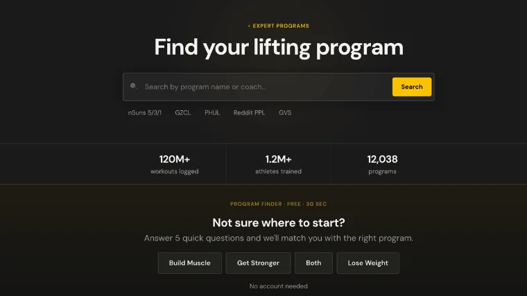 The search module featured on the Boostcamp workout app platform