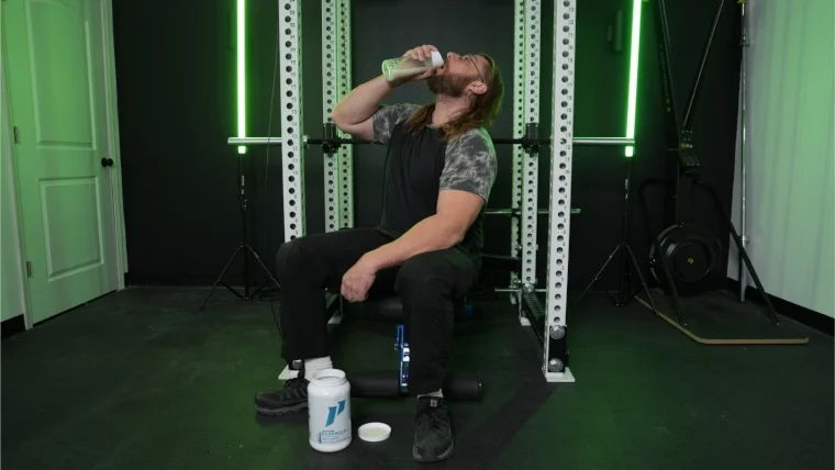 Our tester drinking some 1st Phorm Phormula 1 Whey Protein.