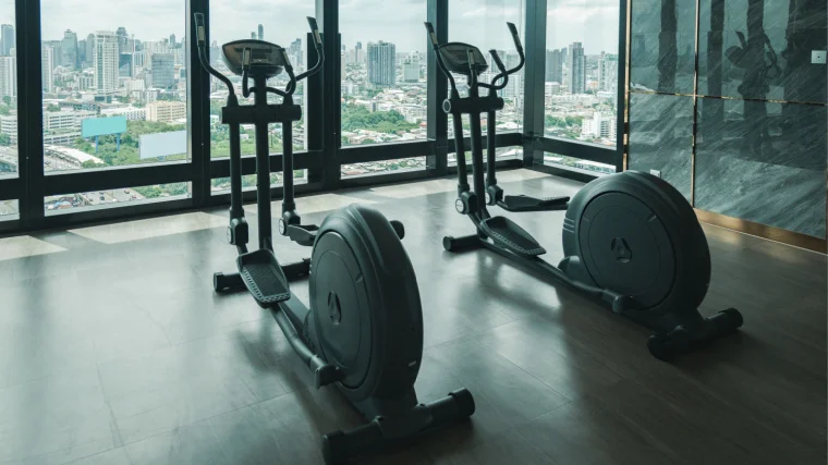 Elliptical machines in a gym.
