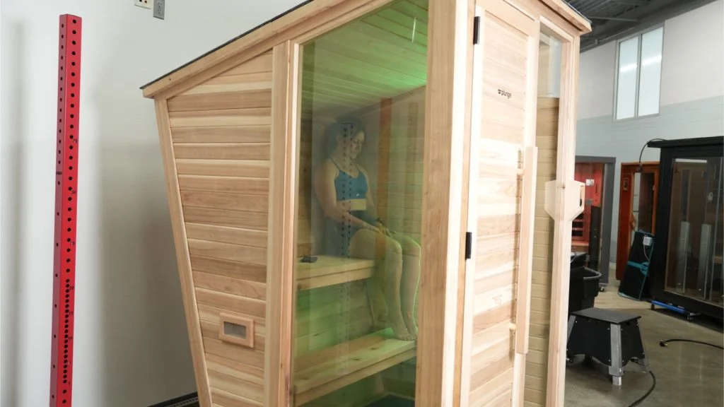 plunge sauna full view from side window sitting in sauna