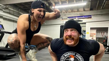 WWE Superstars Rhea Ripley and Sheamus.