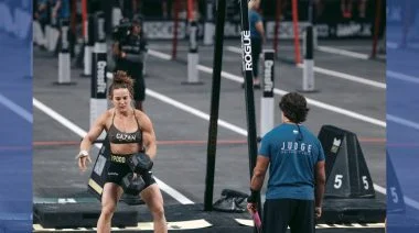Alex Gazan is shown competing