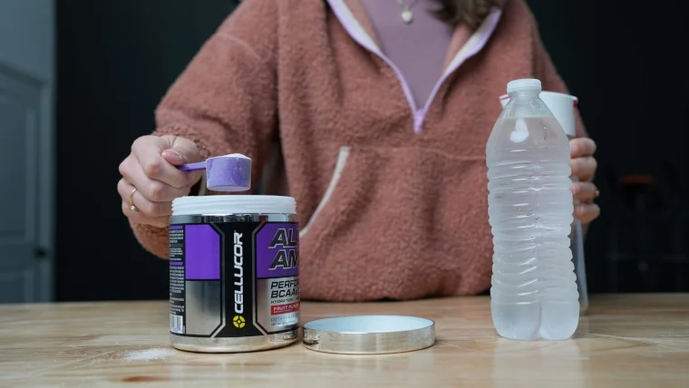 Our tester scooping some Cellucor Alpha Aminos