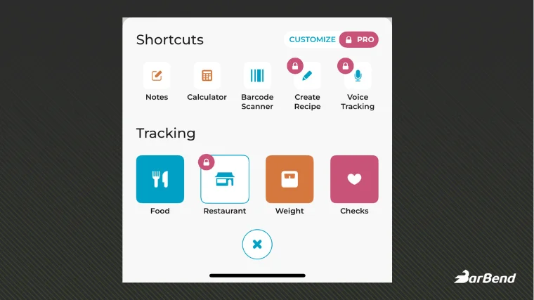 The available food tracking features through the Healthi app