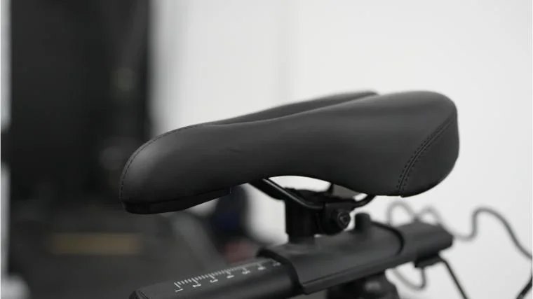 The vented seat and dumbbell rack on the Echelon Connect EX-5.