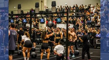 Athletes compete in a HYROX competition