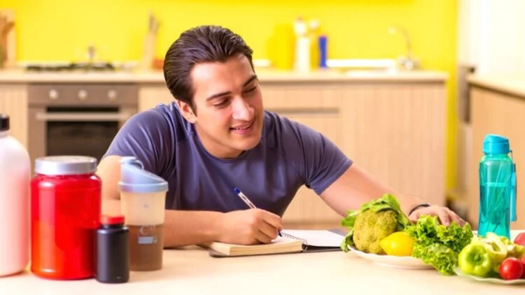 A person manually tracking his macros.