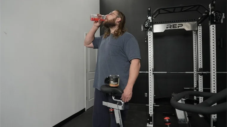 Our tester drinking Optimum Nutrition Gold Standard Pre-Workout