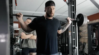 Bodybuilder Chris Bumstead during a leg workout.