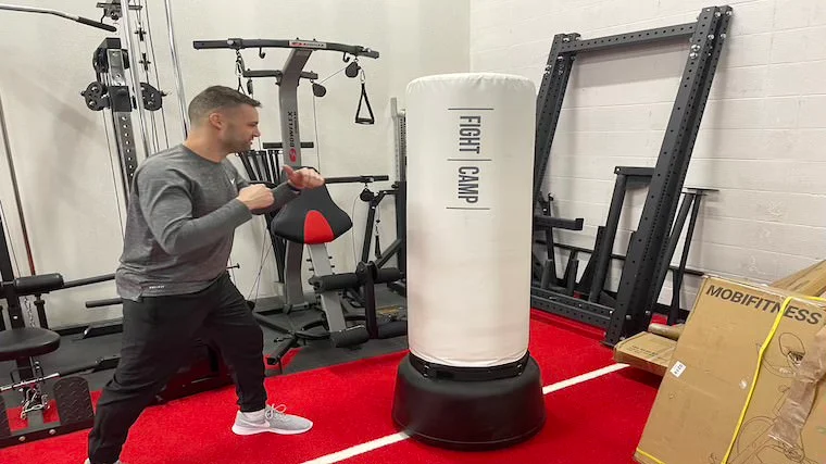 Our tester using FightCamp for a workout