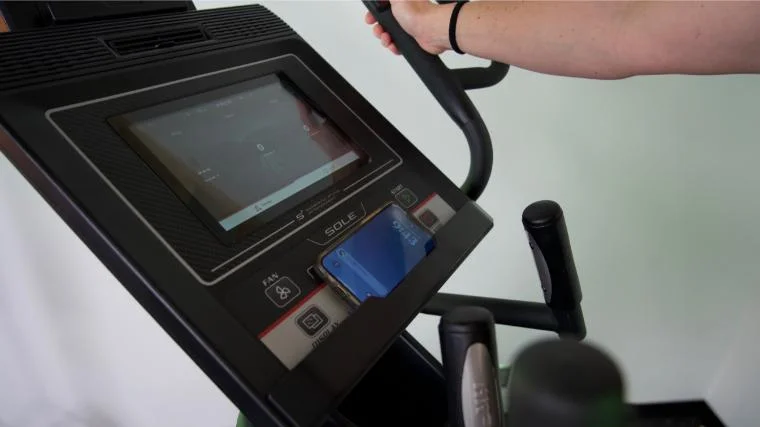 Our tester using the Sole E35 Elliptical.
