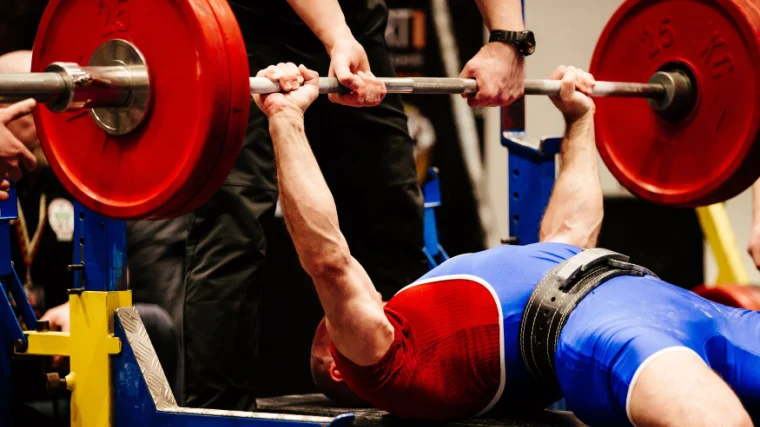 A powerlifter doing a bench press.