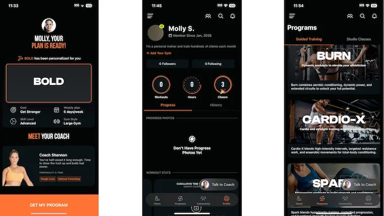 Screenshots of getting started on the SHRED app