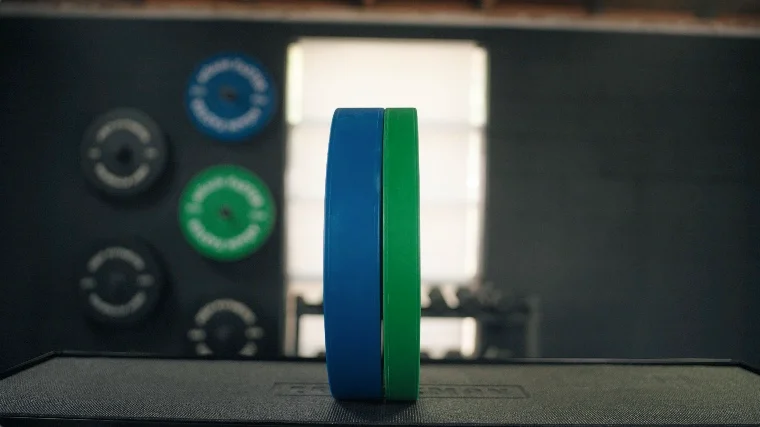 Comparing the thickness between the 25 and 45-pound Again Faster Evo Bumpers
