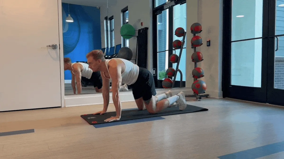 A person performing the bird dog movement with the correct form. 
