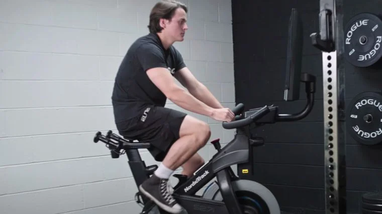 Jake testing a stationary bike.