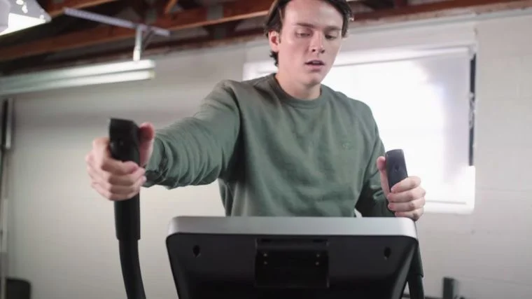 Our tester training on the elliptical machine.